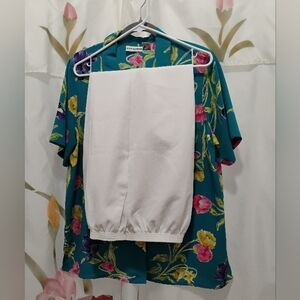Alfred Dunner Floral Teal Shirt with White Pants Size 16